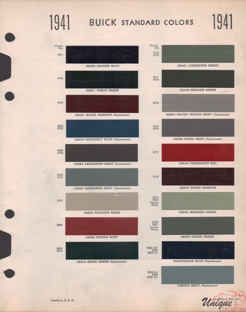1941 Buick Paint Charts Williams 1